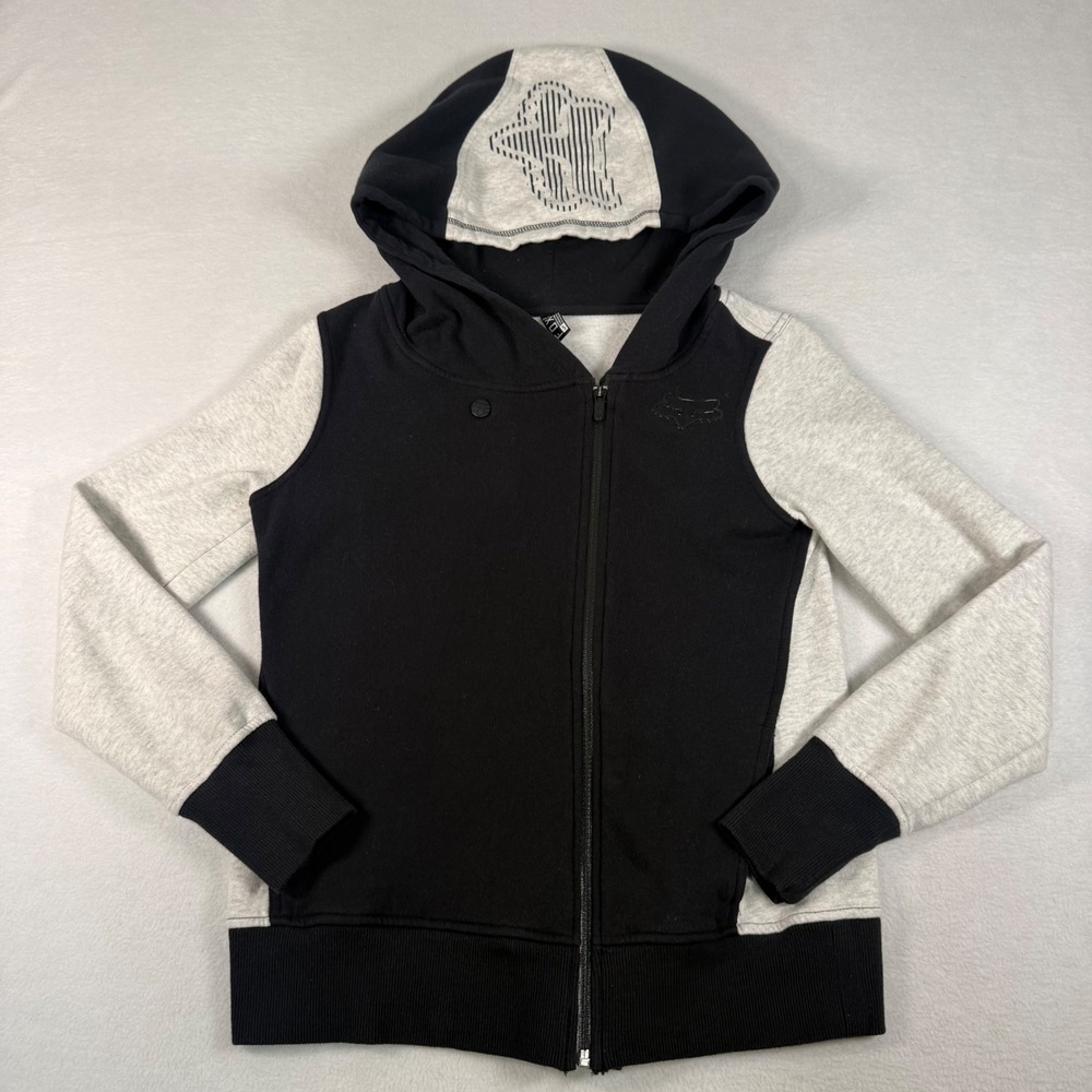 Fox Racing Full Zip Hoodie Small Black Gray Cotton Blend Fleece Moto Gorpcore